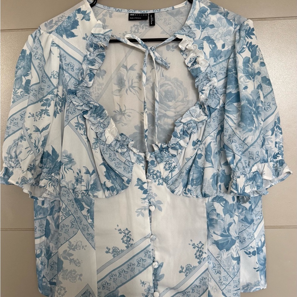 ASOS Curve Blue and White Floral Blouse